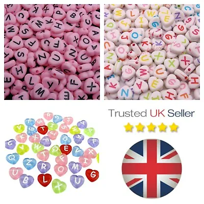 10mm Heart Shape Alphabet Letter Bead Letter Love Beads Kids Jewellery UK • £2.79