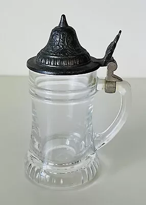 Miniature Glass Beer Stein BMF Schnapskrugerl West Germany Attached Pewter Lid • $12