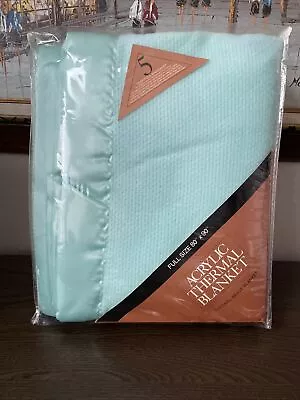 NEW Thermal Blanket 80X90 Full Tiffany Blue Acrylic Satin Trim Waffle Weave USA • $59.99