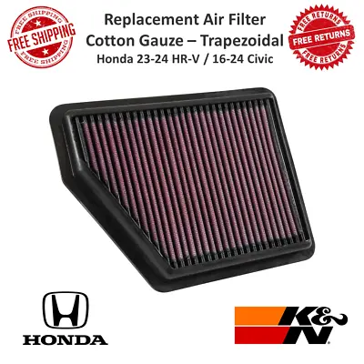 K&N Washable Replacement High-Flow Air Filter Cotton Gauze For Honda HR-V Civic • $72.91