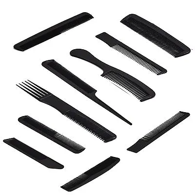 Professional Hair Styling Comb Kit Black Plastic Kit 10 Piece • £2.22