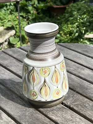 £35 • Buy Vintage Vase Langley Pottery Mid Century Floral Brown Stoneware Hand Painted