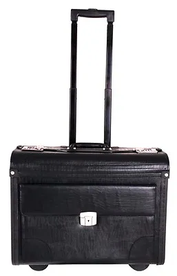 £49.99 • Buy Large Quality Leather Pilot Case Wheeled Laptop Trolley Flight Bag Hand Luggage 