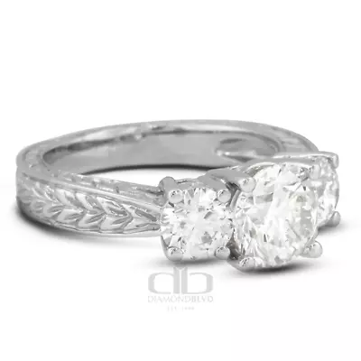 1.09 CT I/VS2 Round Natural Diamonds 18K Gold Vintage Style 3-Stone Ring • $1717.20