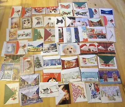 Lot 55 Vintage Christmas Cards Santa Birds Pets Children Flowers W Envelopes NEW • $7.97