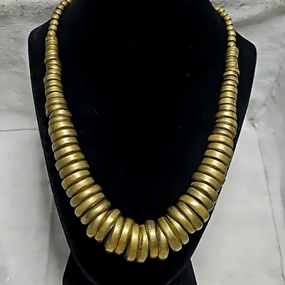 Vintage Brass Bronze Heavy Graduated Heishi Bead Tribal Necklace OOAK • $225