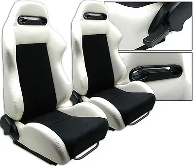 NEW 2 X Black & White Racing Seats RECLINABLE For Ford Mustang Cobra • $286.43