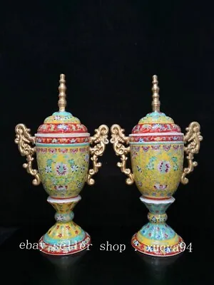 Old Chinese Qing Dynasty Colour Enamel Porcelain Gilt Flower Lid Jar Pot A Pair • $449