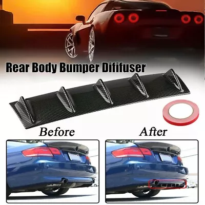 Universal Black Carbon Rear Lip Bumper Shark Diffuser Fin Car Back 58cm Splitter • $23.49