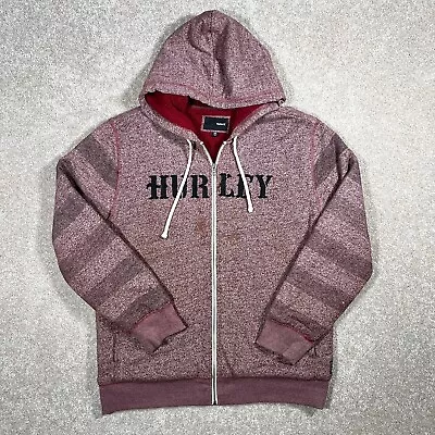 Men's Hurley Sherpa Lined Hoodie XL Full Zip Spellout Skater Maroon Red • $13.97