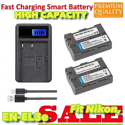 2x 2600mAh EN-EL3e Battery + LCD Charger For Nikon D700 D300 D90 D80 D70 D50 • $36.77