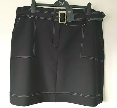 M&s Size 22 Black A Line Soft Stretch Skirt With Matching Belt Free Post • £14.99