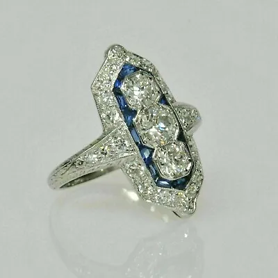 Art Deco Vintage Style Lab Created Diamond Engagement Wedding 925 Silver Ring • $63