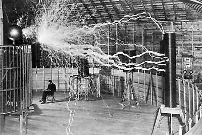 Poster Many Sizes; Nikola Tesla Sitting Next To His Magnifying Transmitter • $160.11