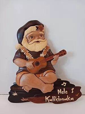 Island Wood Collection Hawaiian Santa Playing A Ukulele Wooden Wall Plaque • $25