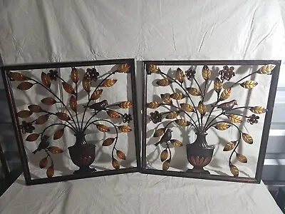 Tree Of Life Inspired Framed Open Metal Wall Sculpture Of Potted Foliage 19 X19  • $28.99