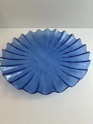 Fluted Studio Art Glass Plate Blue Studio Artist Signed Decor 11.5  • $24.95