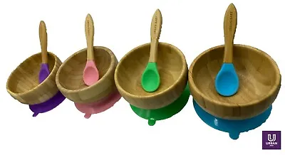 Baby Bamboo Suction Bowl Spoon Set Feeding Suction Plate Stay Put Feeding • £11.99