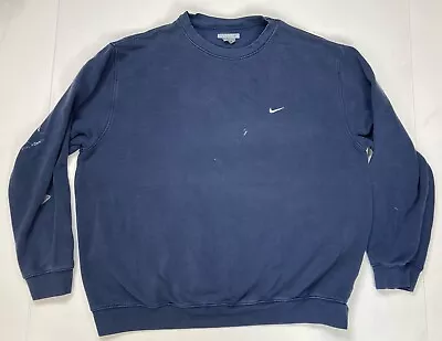 VINTAGE Nike Embroidered Swoosh Crewneck Sweatshirt Men XXL Blue 90s • $24.95