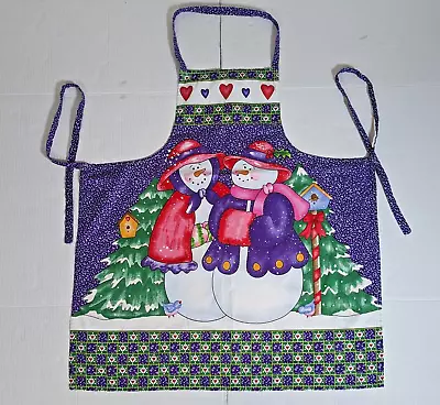 VTG Mr &Mrs Snowman Purple Hearts Handmade Apron Bib Xmas Tree Small Christmas • £24.13