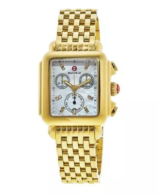 New Michele Deco 18k Gold Plated Diamond Dial Women's Watch MWW06A000780 NWT BOX • $1175