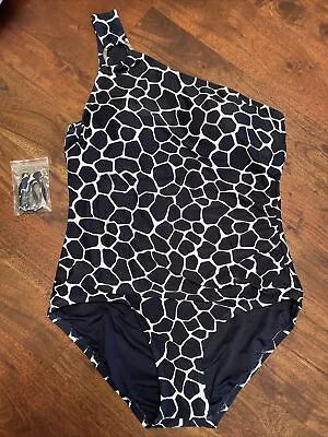 Michael Kors 1 Shoulder 1 Piece Swimsuit Size  14 Dark Navy Giraffe Print • $19