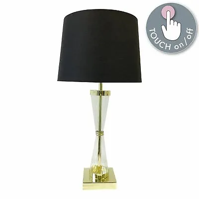 £19.99 • Buy Modern Touch Table Lamp Bedside Light Gold And Ribbed Glass With Black Shade