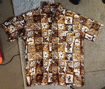 Duke Kahanamoku Mens Hawaiian Aloha Shirt Size M  Med Brown Floral Print  • $14.95