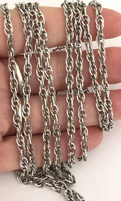 £9 • Buy Vintage Jewellery Trifari Silver Tone Plate 55” Long Twist Chain Link Necklace