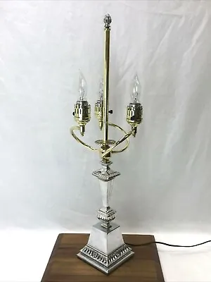 RESTORED Vtg Brass 3 Arm Bouillotte Table Lamp Victorian Art Deco Candelabra • $99.93