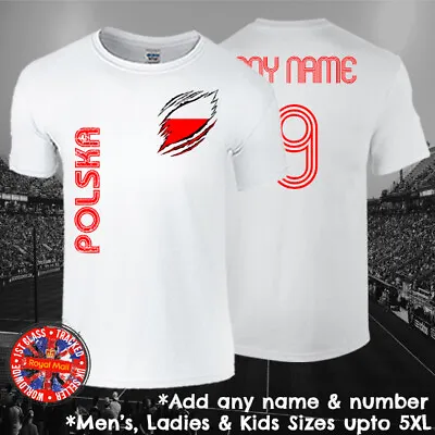 Poland Polska Football Fan T-shirt Personalised Mens Ladies Kids Euros World Cup • £9.99