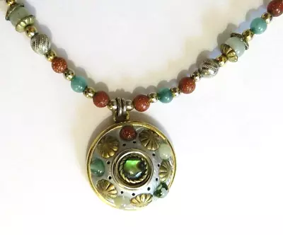 Michal Golan Necklace Multicolor Stone Bead & Peridot Pendant • $39.89