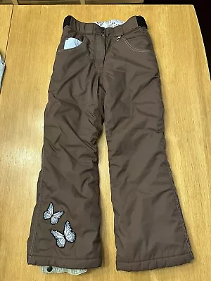 Girls' Marker Brown Ski Pants 10 EUC Blue Butterfly Applique • $11