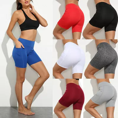 $18.95 • Buy High Waist Women Stretch Yoga Pocket Pants Sport Running Fitness Gym Bike Shorts