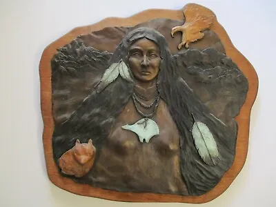 Pena Large Bronze Metal Sculpture Native American Indian Woman Eagle Necklace • $1760