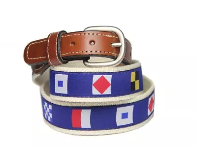 Rarely Used Nautical Flags Belt Canvas Leather Men's Size 36 • $22