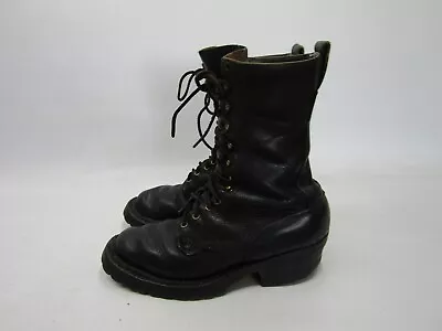 Mens Size 8.5 D Black Thick Leather Logger Lineman Work Woodland Boots • $94.04