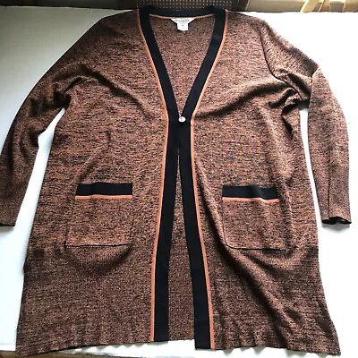 Exclusively Misook Black Brown Orange Pattern One Button Cardigan Size 3X A3052 • $65