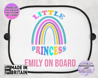 Personalised Princess On Board Car Sun Shade Girls Kids Baby Sun Shade Visor V2 • £5.95