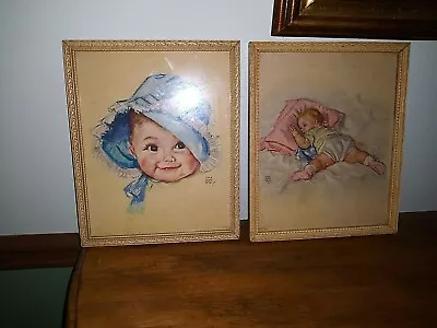 2 Vintage Baby MAUD TOUSEY FANGEL Framed Art Prints • $14.99