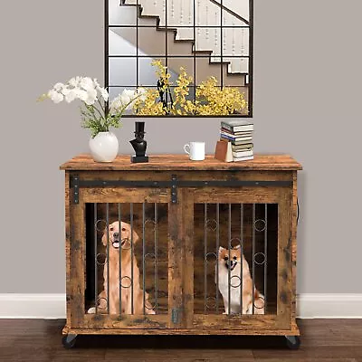 Lyromix Dog Crate Furniture With Divider For 2 Small To Medium Pets Wooden Cage • $261.58