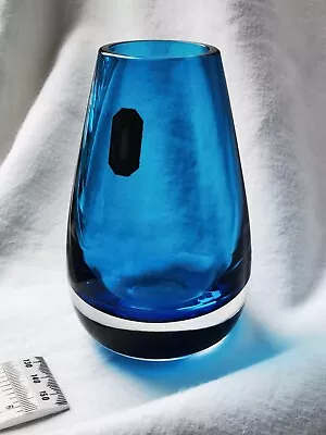 £35 • Buy Whitefriars 9647 Glass Vase 1966 Cat Kingfisher Blue 1969 Geoffrey Baxter Label