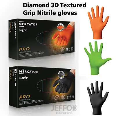 Mercator Nitrile Gloves Orange Black Green Heavy Duty Diamond Grip Mechanics • £12.99