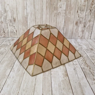 Vintage Warm Toned 1970s Capiz Shell Lightshade Ceiling Light Square Pendant • £22.99