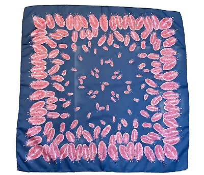 Vintage Blue/ Pink Scarf Pink Feathers Polyester Made In Italy 26”x27” • $10