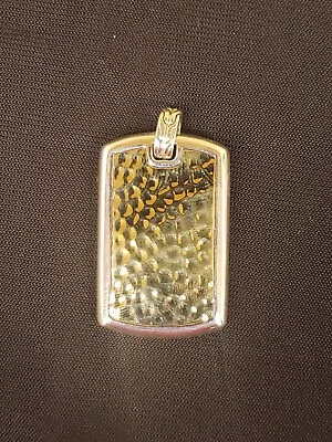 John Hardy 18K Yellow Gold Sterling Silver Hammered Dog Tag Pendant • $612.50