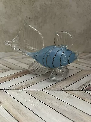 Blown Art Glass Murano Style Paperweight ~ Blue Fish Figurine • $14