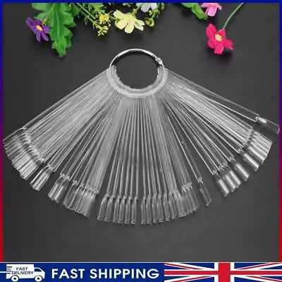 # 50pcs Nail Art False Tips Sticks Display Fan Design(Steel Ring Transparent) • £4.43