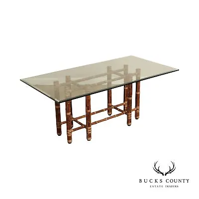 McGuire Rectangular Glass Top Bamboo Dining Table • $4195