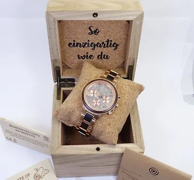 NIB Uniquely Natural HOLZKERN Dark WALNUT & MARBLE Rose Gold Chronograph Watch • $199.99